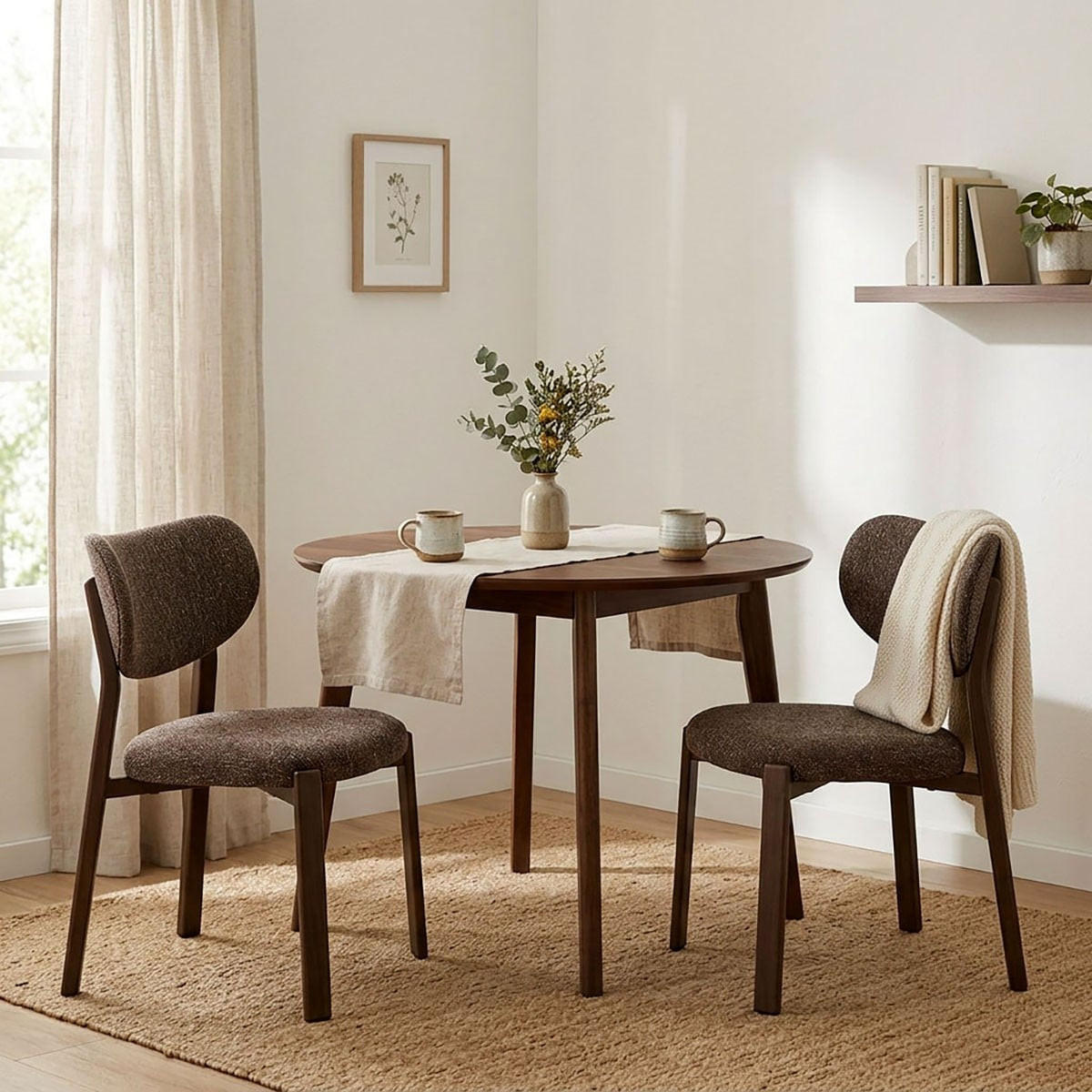 STÜHLE 2er-Set brauner Stoff und Beine in Nussbaumdekor 53/52/77 cm - Braun, Textil (52/77/59cm) - Calicosy