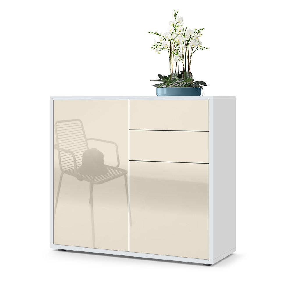 KOMMODE Ben Front in Creme Hochglanz - Creme, Holzwerkstoff (79/74/36cm) - Vladon