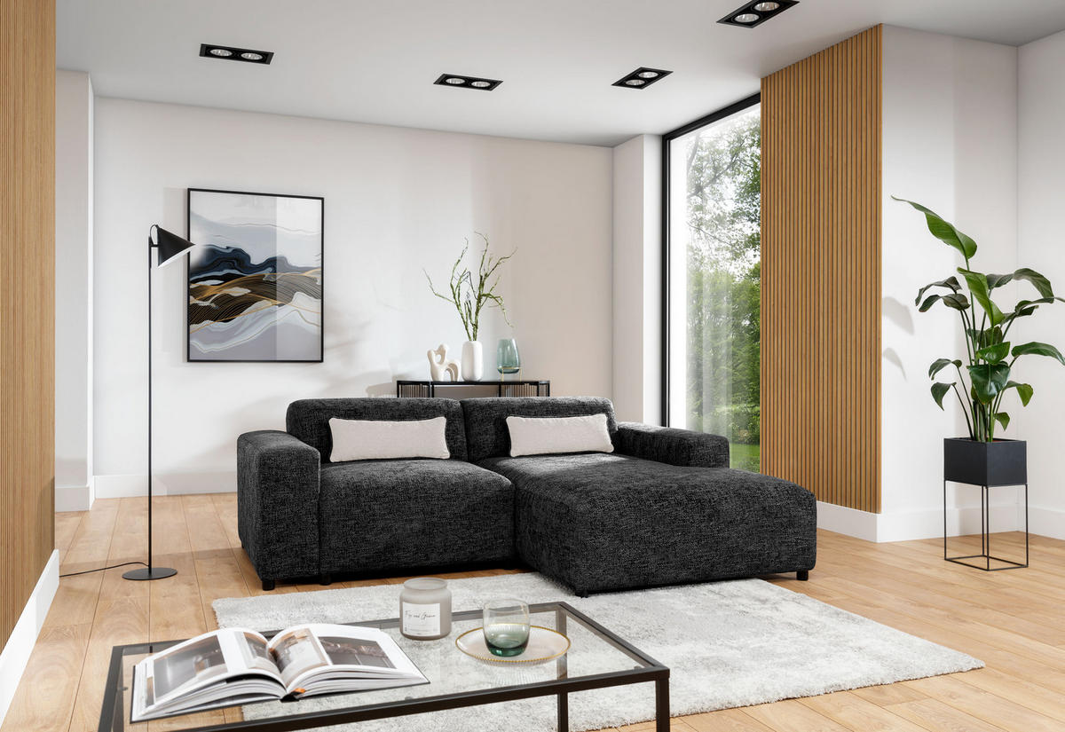 ECKSOFA L Form Jughlio Schwarz 240/165/75 cm Rechts mit Schlaffunktion - Schwarz, Kunststoff/Textil (240/165cm) - AX Living