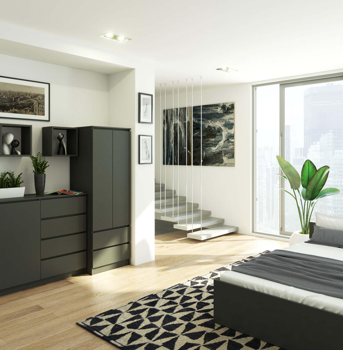 KLEIDERSCHRANK Graphitgrau 180x60x51 cm - Graphitfarben, Holzwerkstoff (60/180/51cm) - Akord