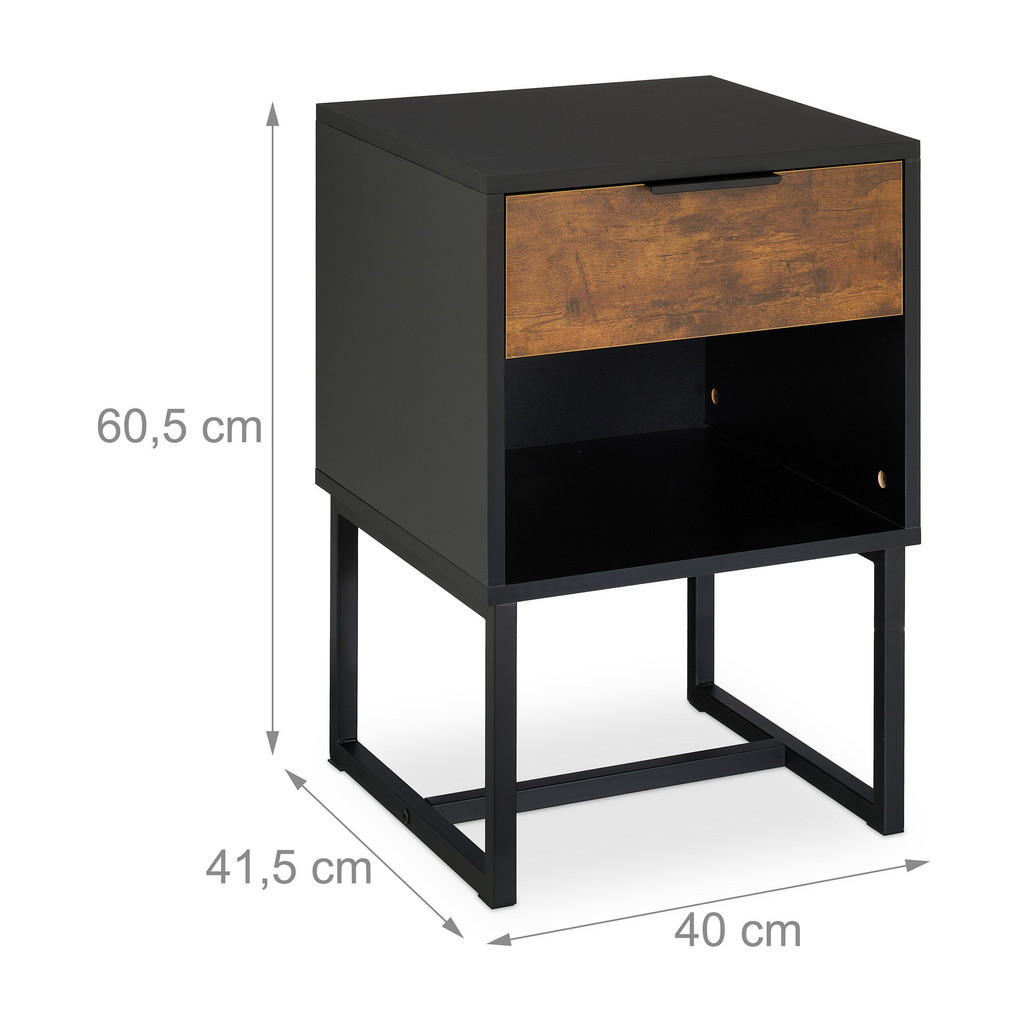 Thumbnail - Relaxdays Nachttisch, Schwarz, Holzwerkstoff, 1 Schubladen, Rechteckig, 40x60.5x41.5 cm, Schlafzimmer, Nachttische