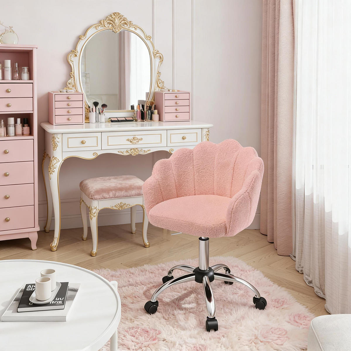 DREHSTUHL mit Blütenblatt Design höhenverstellbar 44 bis 53,5 cm - Rosa, Textil (37.5/82/55cm) - Gisaae