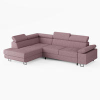 ECKSOFA CAROLINE Links Rosa Cord-Stoff L-Form Couch mit Schlaffunktion & Bettkasten - Chromfarben/Pink, Textil (253/190cm)