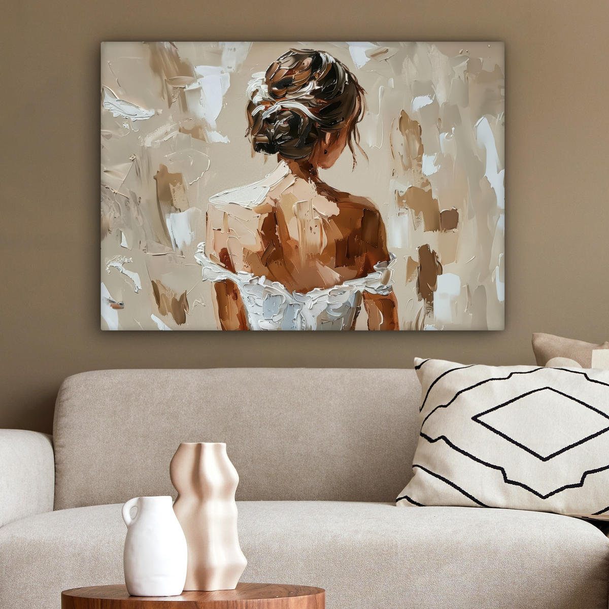 LEINWANDBILD - Frau - Farbe - Abstrakt - Beige - Modern - 80x60 - Malerei - Sandfarben, Textil (80/60cm) - MuchoWow