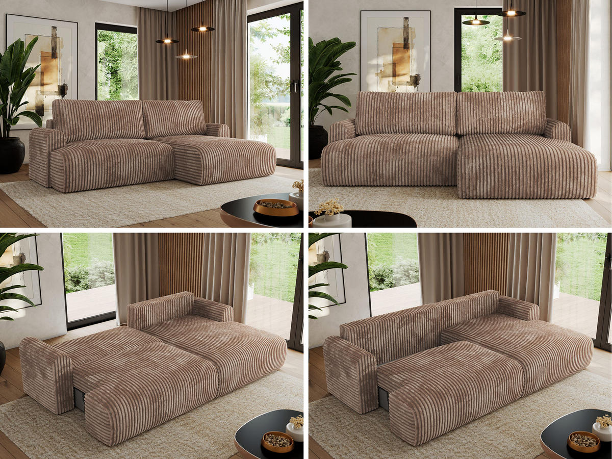ECKSCHLAFSOFA TONO L Braun Cord - rechts - Schwarz/Braun, Kunststoff/Textil (150/260cm) - MKS