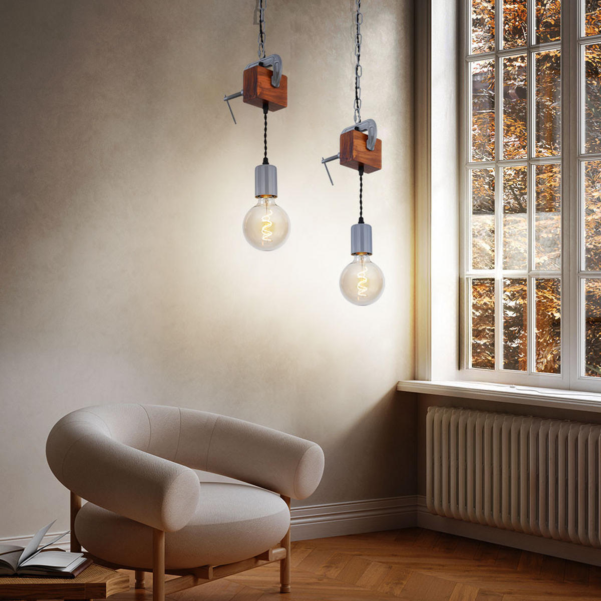 HÄNGELEUCHTE LUDI Holzoptik Braun - Braun, Holz (14/10/120cm) - Globo Lighting