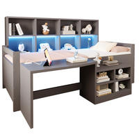 MULTIFUNKTIONSBETT 90/200 cm Grau mit Schreibtisch, Stauraum, LED und USB - Grau, Holz (90/200cm) - MIVRAY
