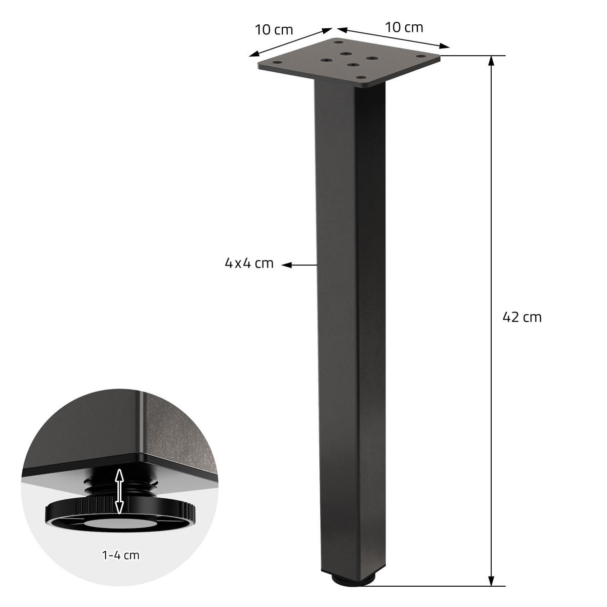 TISCHBEINE 4er Set I-Design H:42 cm Dunkelgrau 4x4 cm - Dunkelgrau, Metall (4/42/4cm) - ML-DESIGN