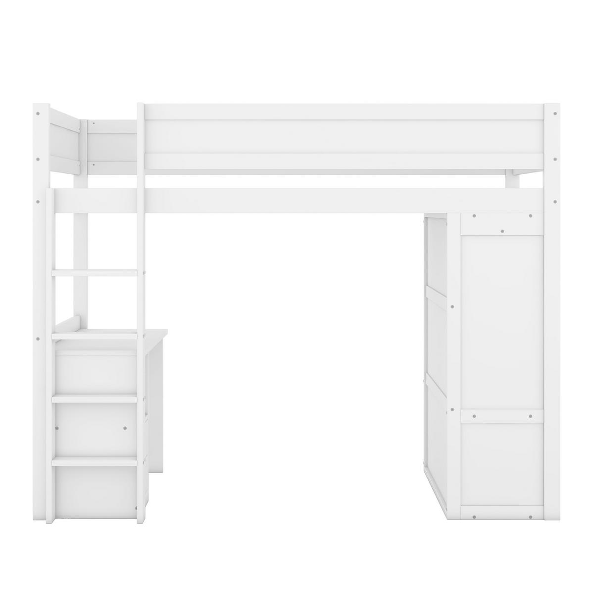 HOCHBETT 90/200 cm in Weiß mit Schreibtisch, Kleiderschrank und Schubladen - Weiß, Holz (90/200cm) - Flora Grace