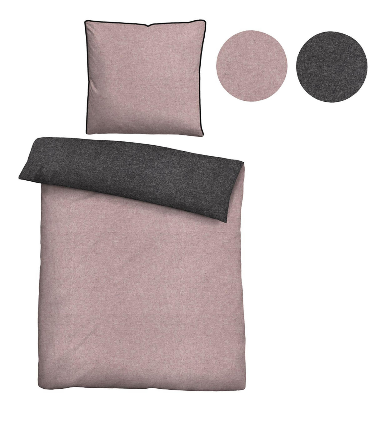 BETTWÄSCHE-GARNITUR Biber Melange UNI brombeer, 155x200 cm + 80x80 cm - Brombeere, Textil (155/200cm) - biberna