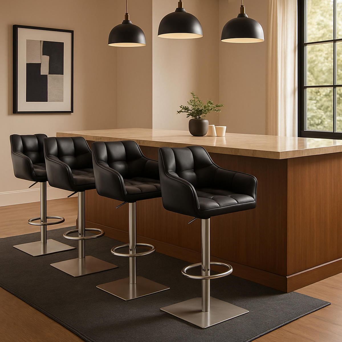 BARHOCKER 2er Set Damaskus Kunstleder edelstahl schwarz - Edelstahlfarben/Schwarz, Kunststoff/Metall (64/110/48cm) - TPFLiving