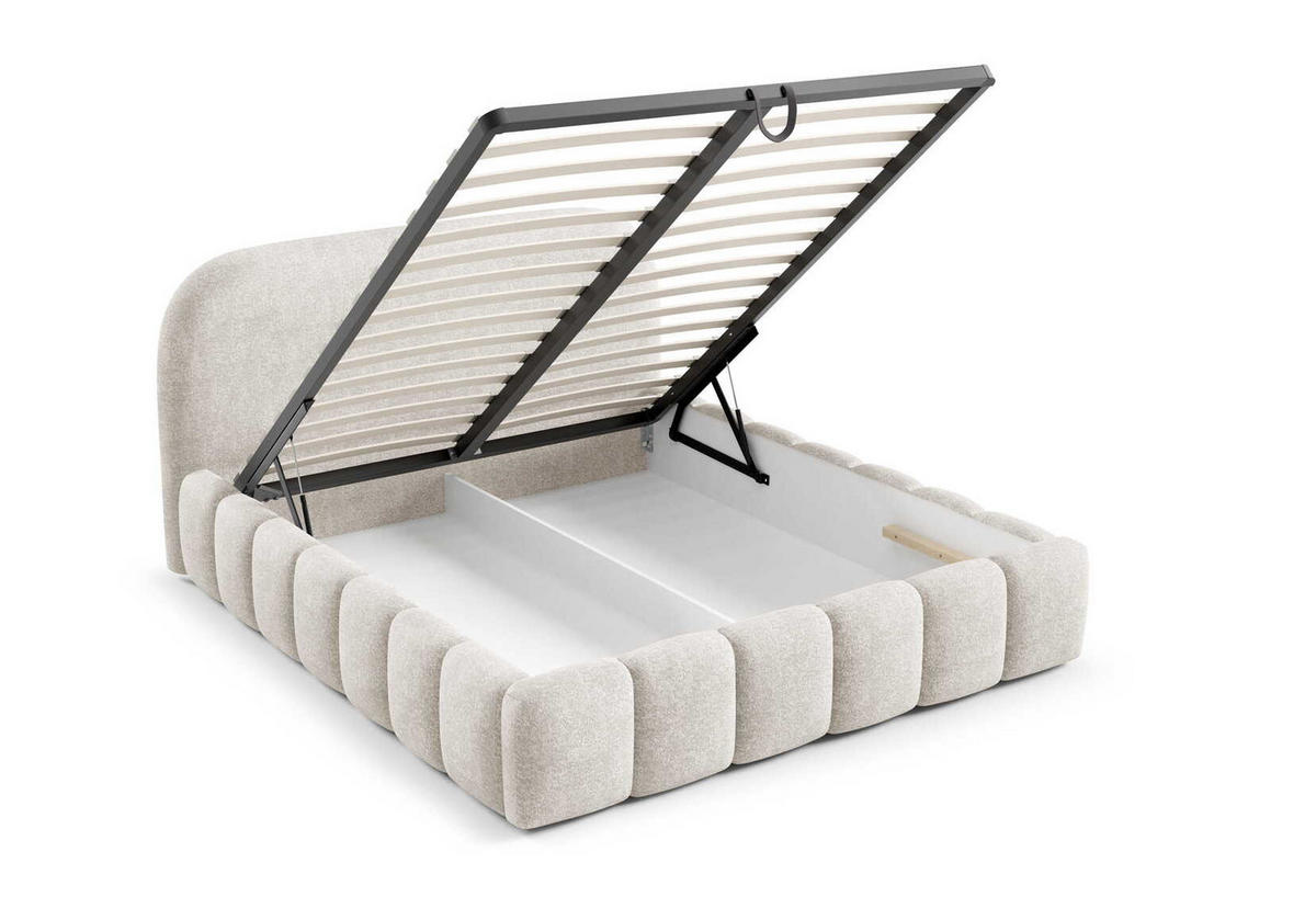 POLSTERBETT 140x200 Noemi, runde Kopfteil, Bettkasten, Samtstoff, Creme - Creme, Holz/Textil (140/200cm) - Emporius