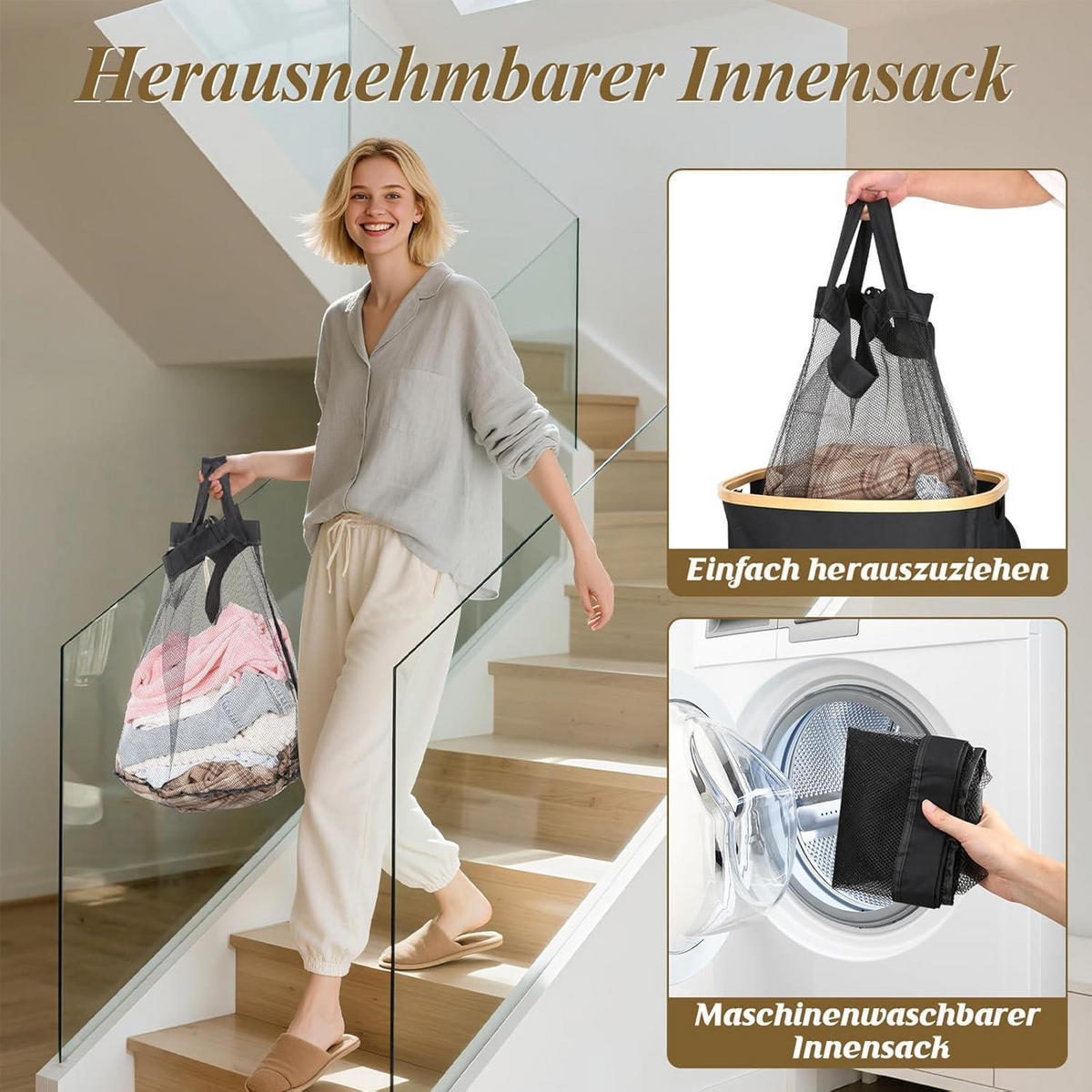 WÄSCHEKORB 80L Bambus mit Deckel Tiefschwarz - Schwarz, Naturmaterialien (33/56/44cm)