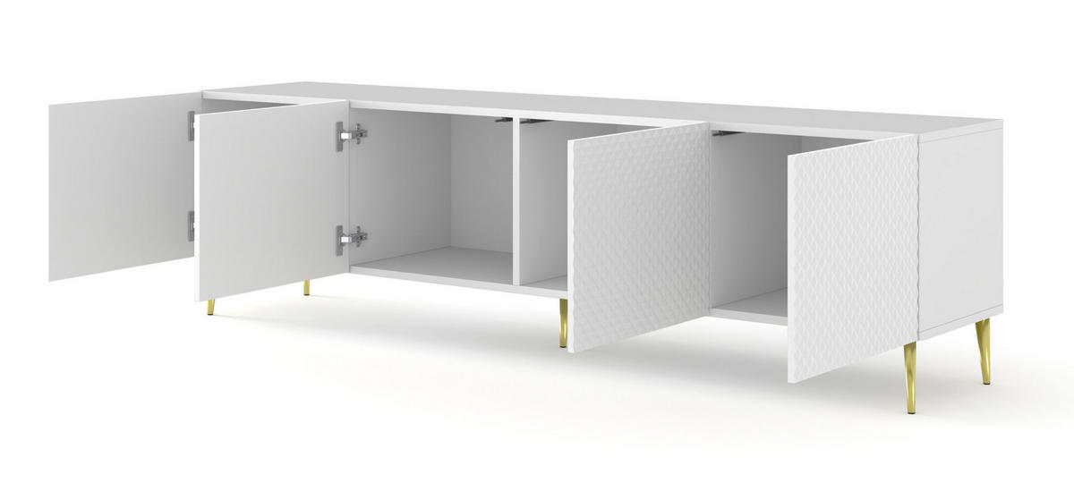 TV LOWBOARD Weiß, Weiß Hochglanz, Gold 200/56/42 - Weiß Hochglanz/Weiß, Holzwerkstoff (200/56/42cm) - RAUMHIRSCH FURNITURE