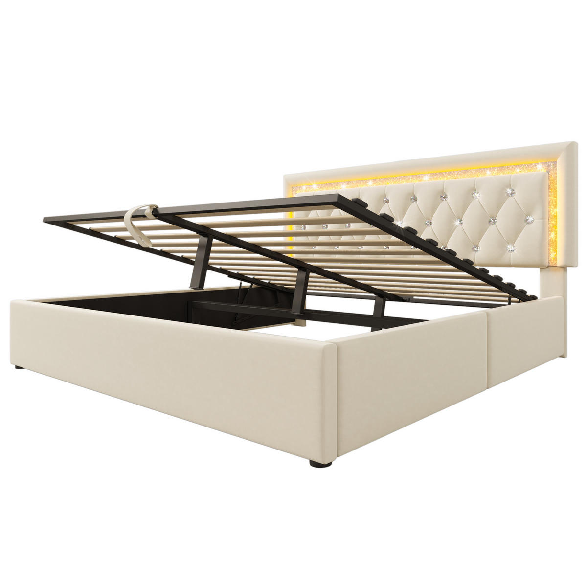POLSTERBETT mit Bettkasten 160x200 cm Samt Beige mit LED und USB-C - Beige, Metall (160/200cm) - Meubliv