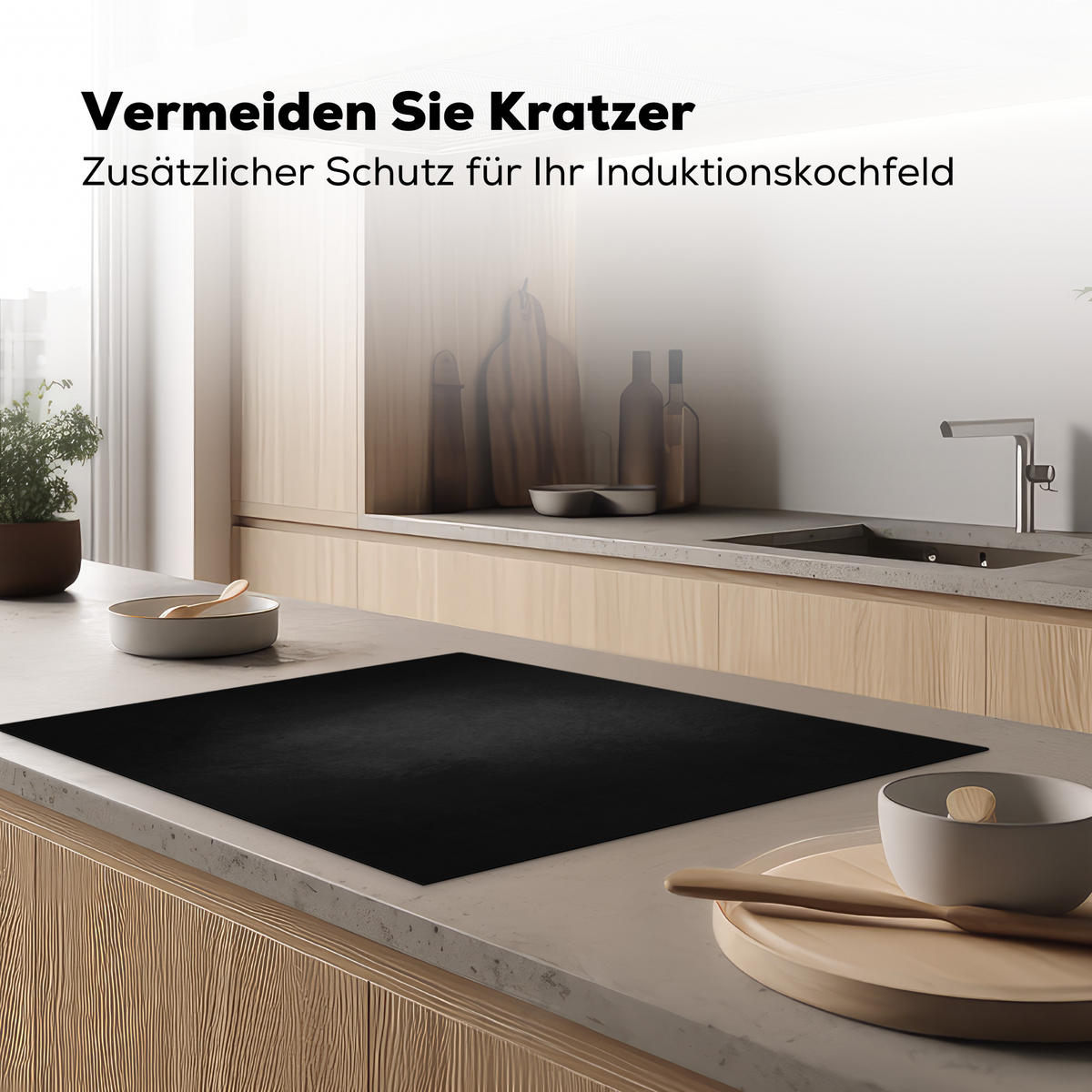 HERDABDECKPLATTE Beton - Schwarz - Grau - Strukturiert - Industriell 77x59 cm - Graphitfarben, Kunststoff (77/0.2/59cm) - MuchoWow