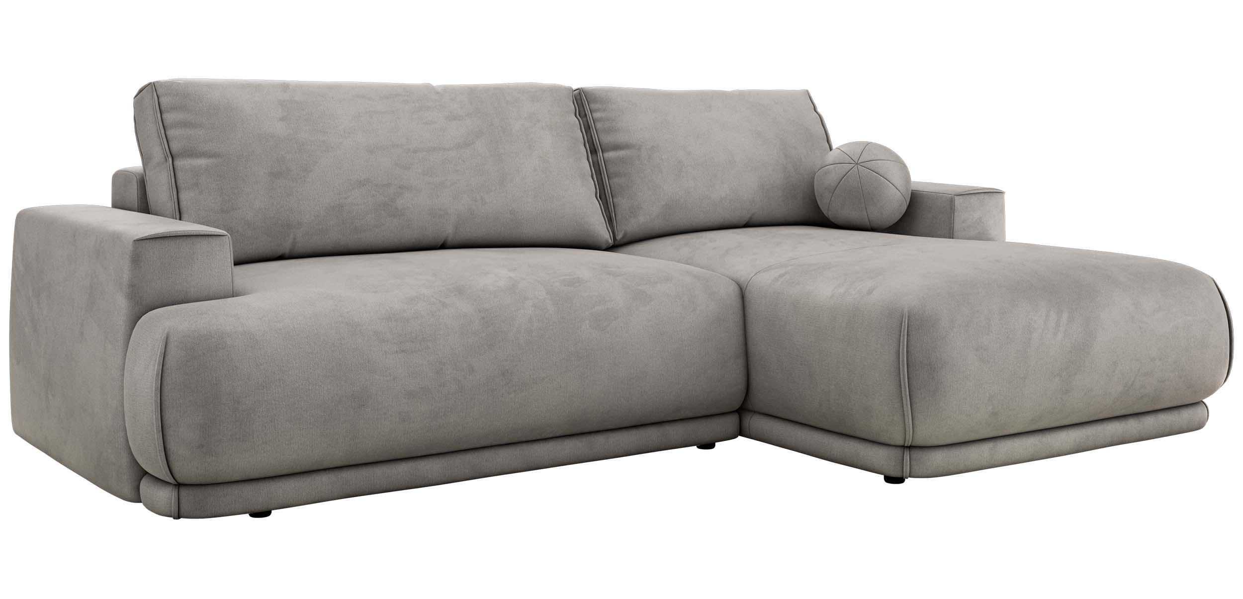 ECKSCHLAFSOFA RINA L Hellgrau Velvet - rechts - Hellgrau/Schwarz, Kunststoff/Textil (170/267cm) - MKS