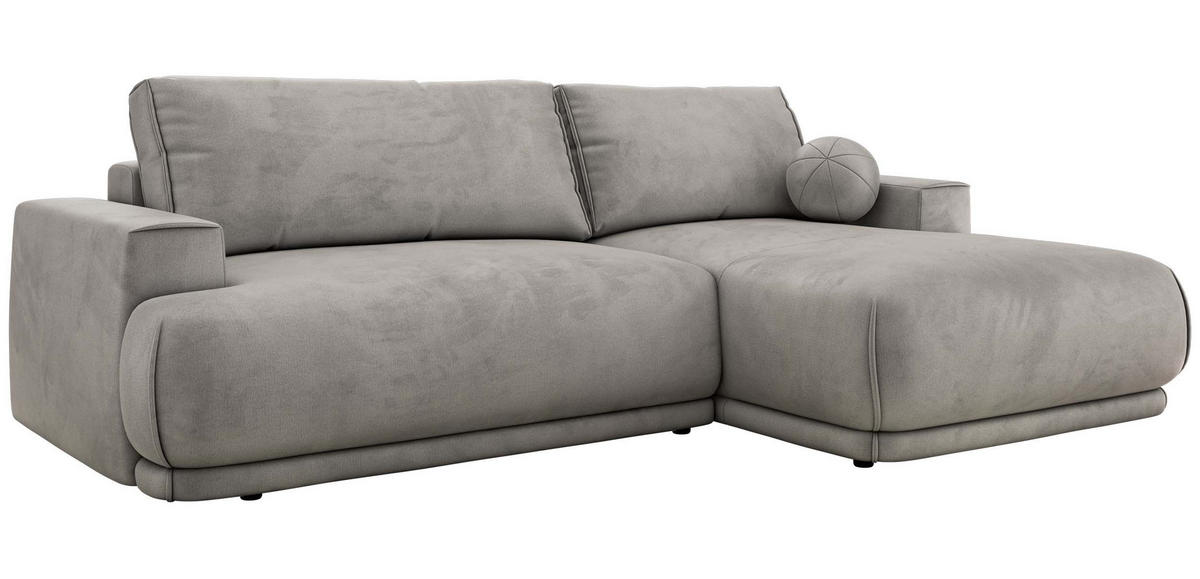 ECKSCHLAFSOFA RINA L Hellgrau Velvet - rechts - Hellgrau/Schwarz, Kunststoff/Textil (170/267cm) - MKS