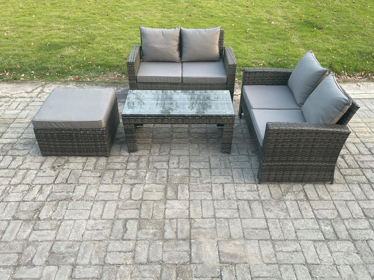 GARTENMÖBEL-SET mit Kissen Polyrattan Dunkelgrau 5-Sitzer - Dunkelgrau, Metall - Fimous