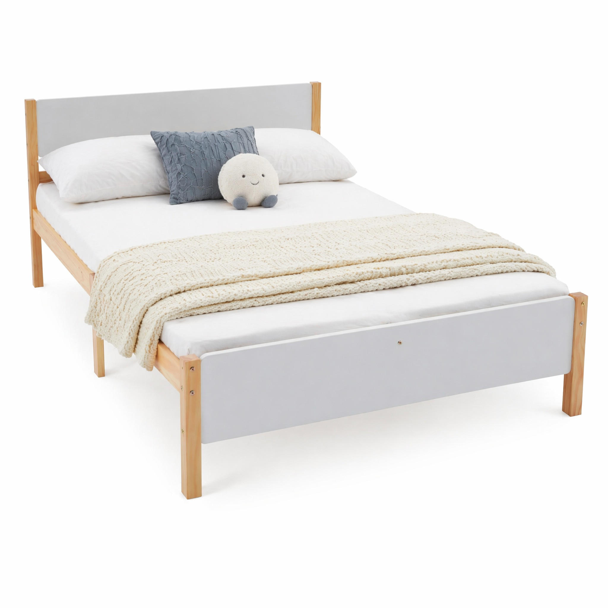 JUGENDBETT 140/200 mit Kopfteil, Fußteil und Lattenrost in Weiß und Natur - Weiß/Naturfarben, Holzwerkstoff (140/200cm) - EVRYAE