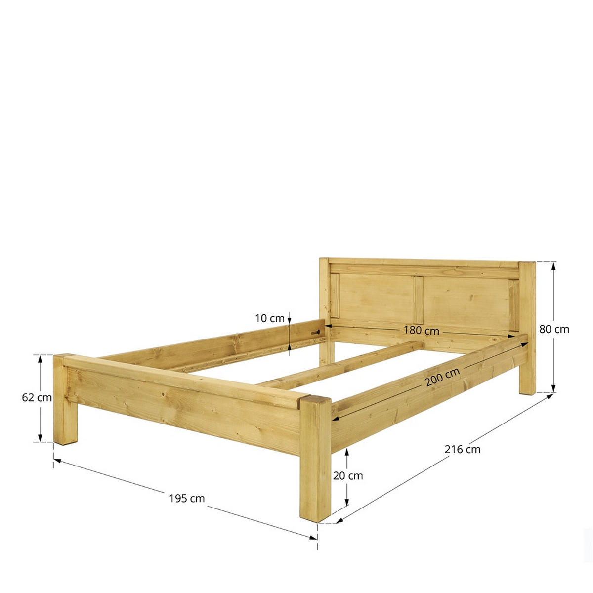 BETT aus Massivholz Sara - Honig, Holz (180/200cm) - Seart