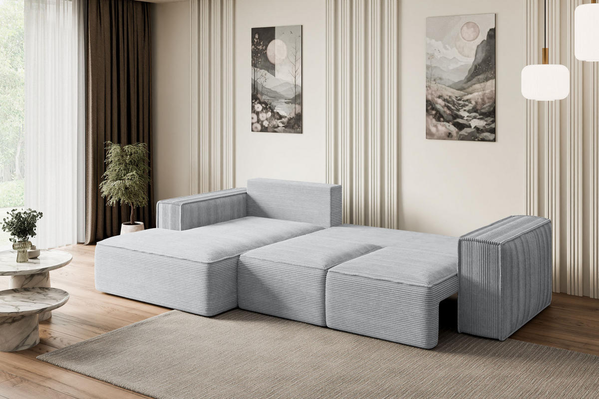 ECKSOFA mit Schlaffunktion und Bettkasten SERRA-L-S - 266x161x87 cm Grau Cord - Schwarz/Grau, Holzwerkstoff/Kunststoff (266/161cm) - ALTDECOR