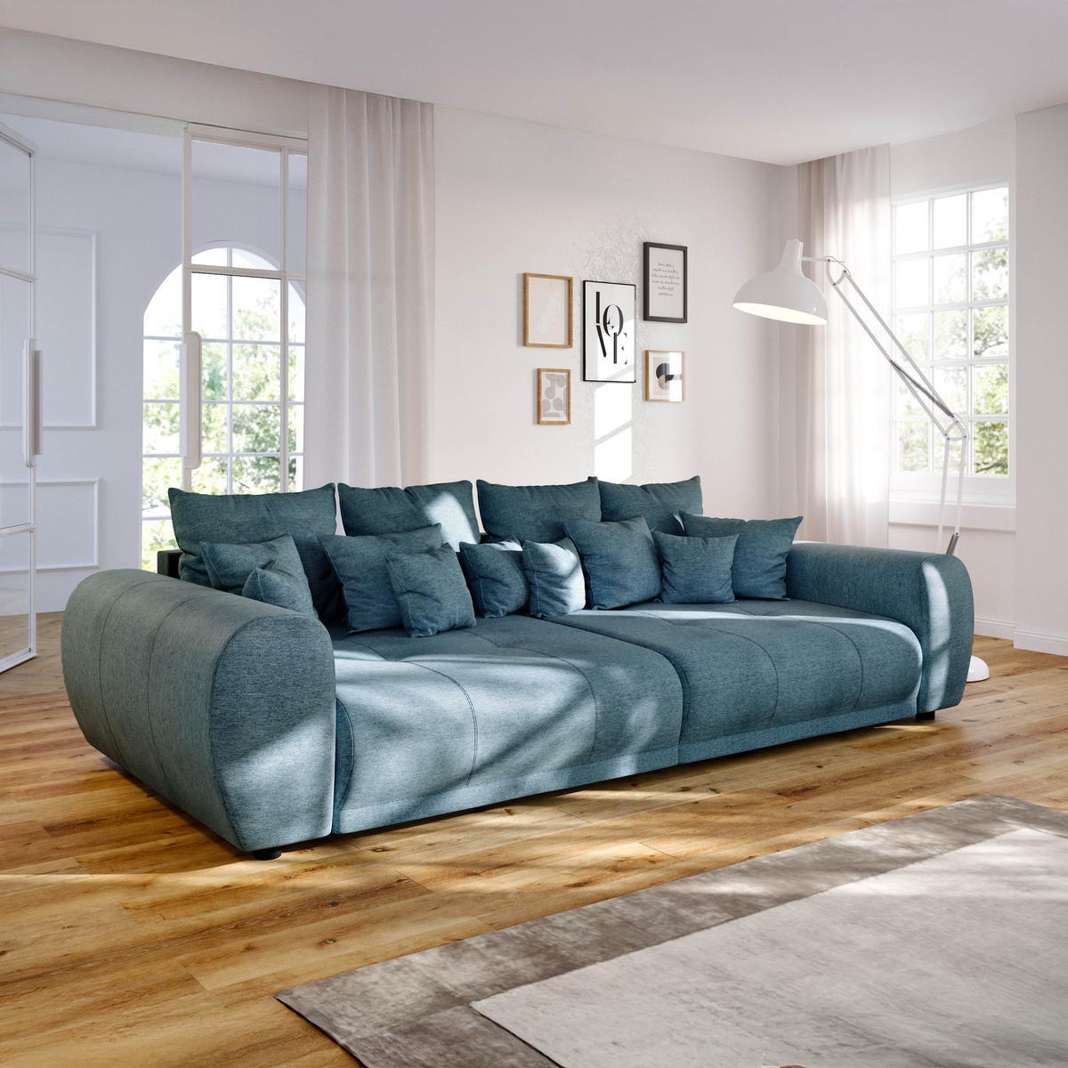BIGSOFA Geflechtstoff 310x135x86 blau MIRELLA - Blau, Kunststoff (310/86/135cm) - Massivmoebel24