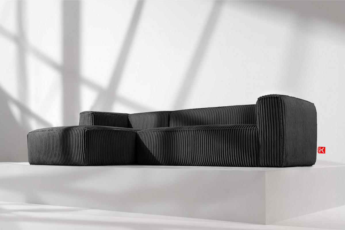 ECKSOFA-LINKS FEROX Modern, Cord-Stoff, schwarz - Schwarz, Textil (305/175cm) - KONSIMO®