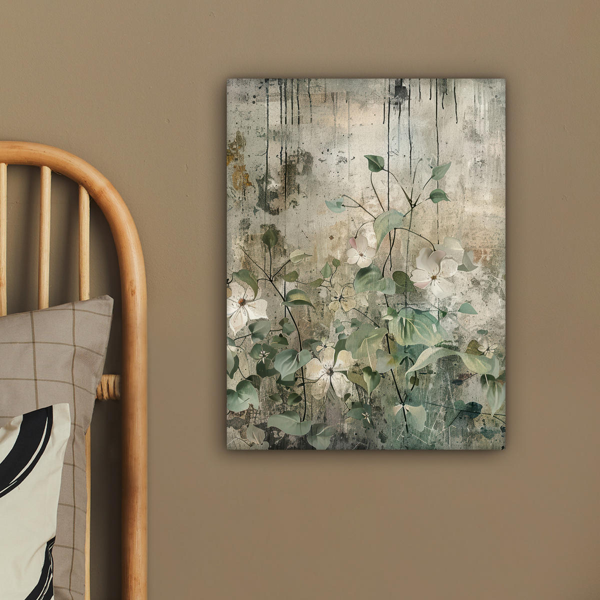 LEINWANDBILD - Blumen - Blätter - Abstrakt - Modern - 30x40 - Bilder - Grau, Textil (30/40cm) - MuchoWow