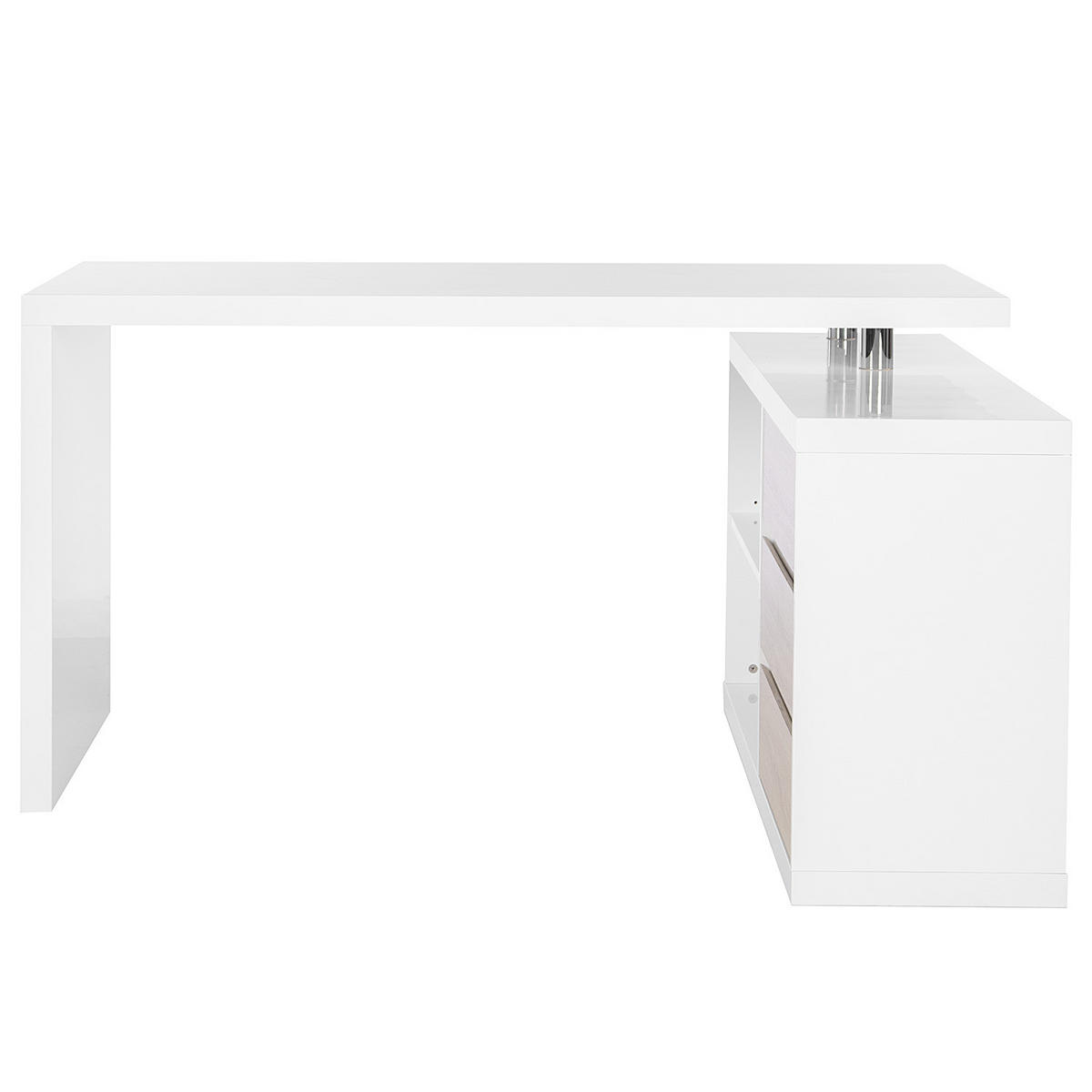 ECKSCHREIBTISCH - Weiß Hochglanz/Eichefarben, Holzwerkstoff (115/140/75cm) - home24