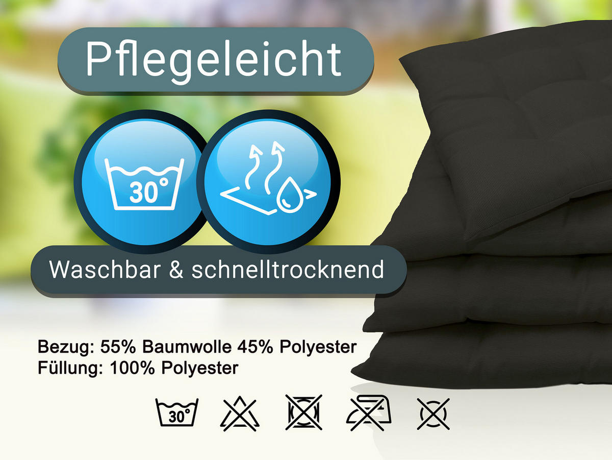 STUHLKISSEN, 4er-Set, 40x40 cm, 100% Polyester, Schwarz - Schwarz, Textil (40/40/3cm) - Zollner