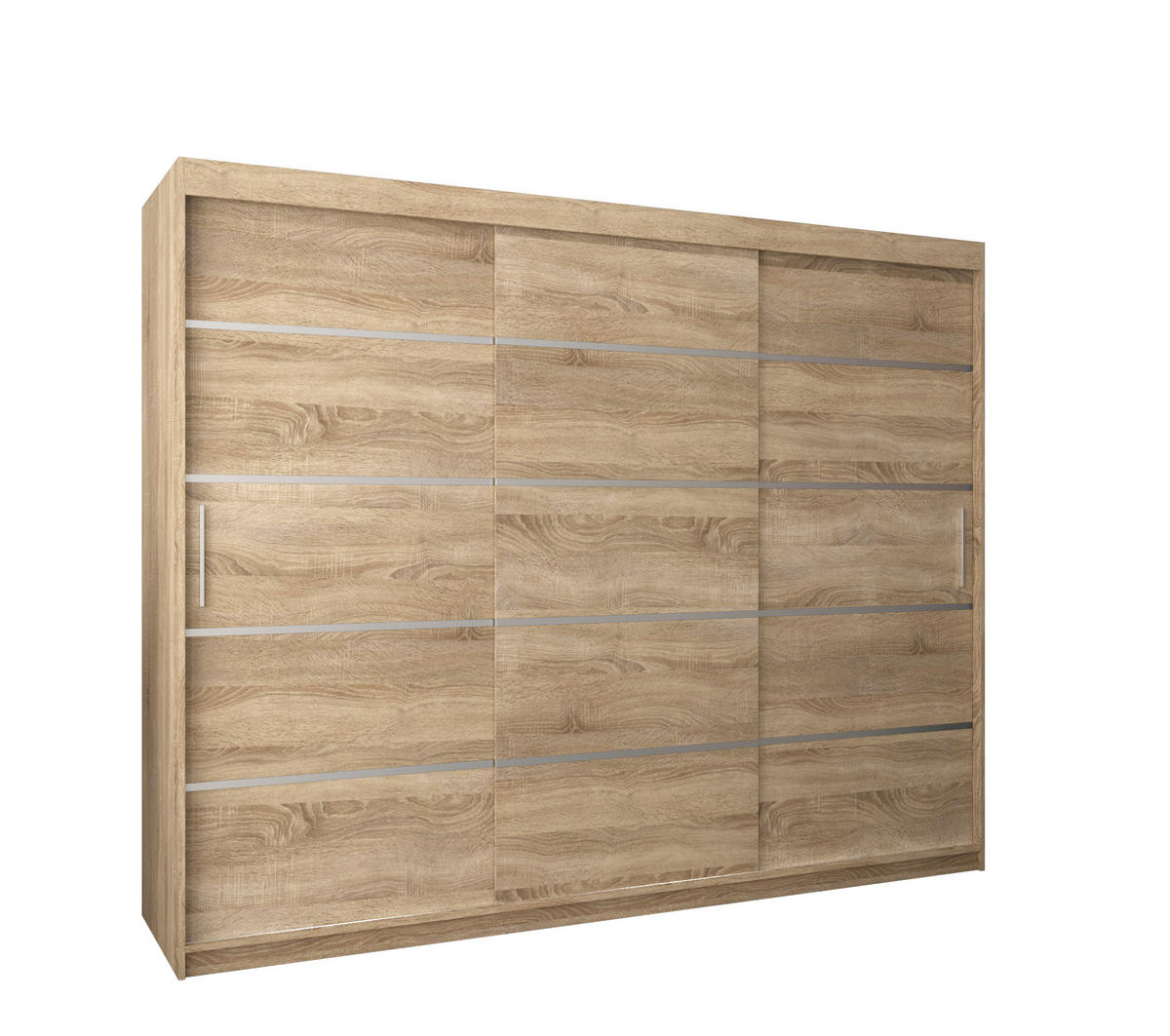 SCHWEBETÜRENSCHRANK 200/250/62 3-türig - Silberfarben/Sonoma Eiche, Holz/Kunststoff (250/200/62cm) - MÖBEL KRYSPOL
