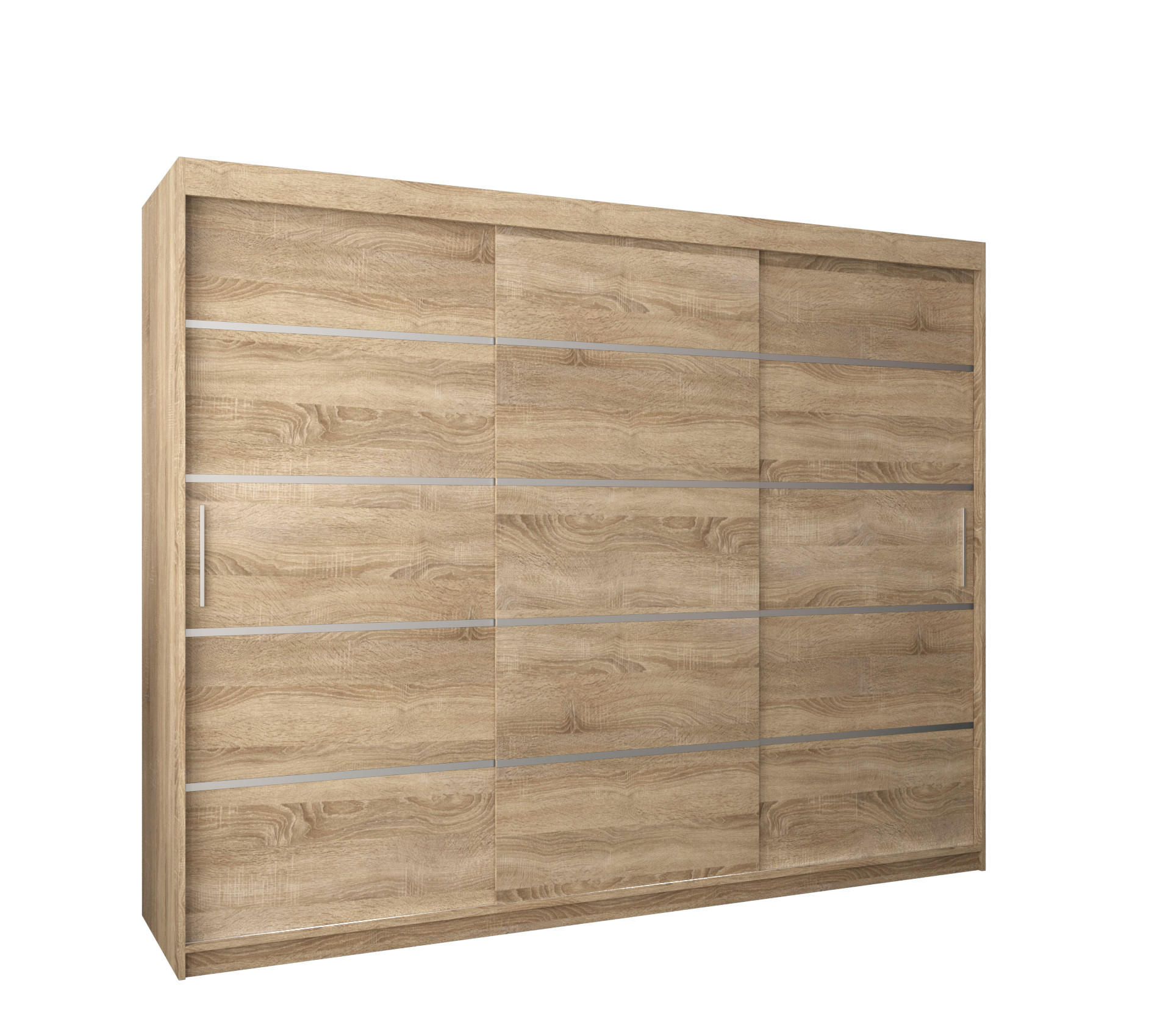 Abiks Möbel SCHWEBETÜRENSCHRANK Sonoma Eiche, Silber 250cm × 62cm × 200cm