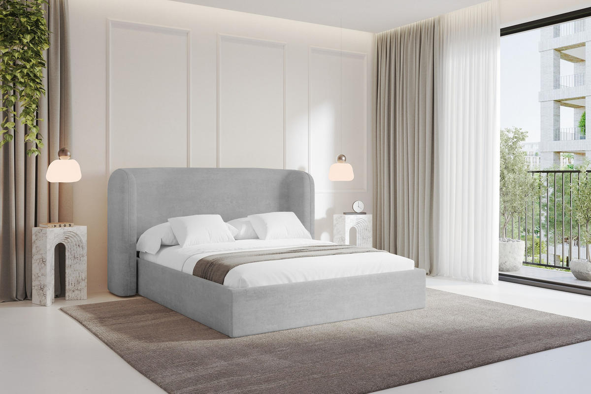POLSTERBETT mit Bettkasten und Lattenrost, Boxbett ohne Matratze - ESTI 160x200 Grau - Hellgrau, Holzwerkstoff/Textil (160/200cm) - ALTDECOR