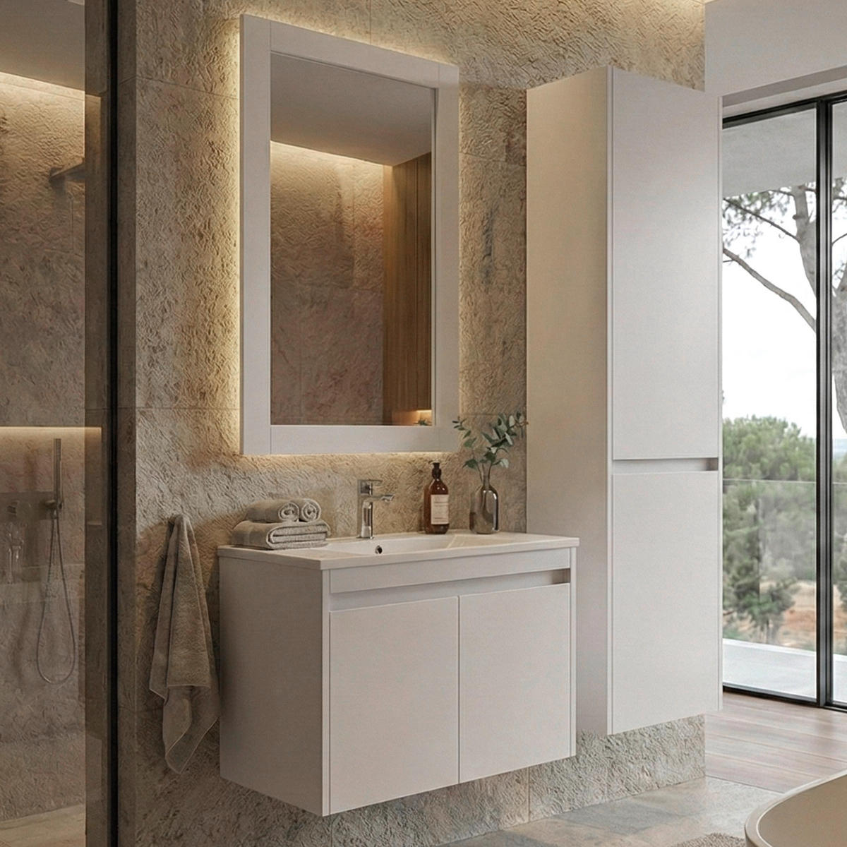 BADEZIMMERSET Weiß 4er-Set - Weiß, Holzwerkstoff (100/160/46cm) - MCW