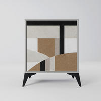 SIDEBOARD DELICATE MEMENTO, Grau, 57,5x42x70,5 cm, Schwarze Metall-Sternfüße - Multicolor/Schwarz, Holzwerkstoff/Metall (57.5/70.5/42cm) - SpaceRebels