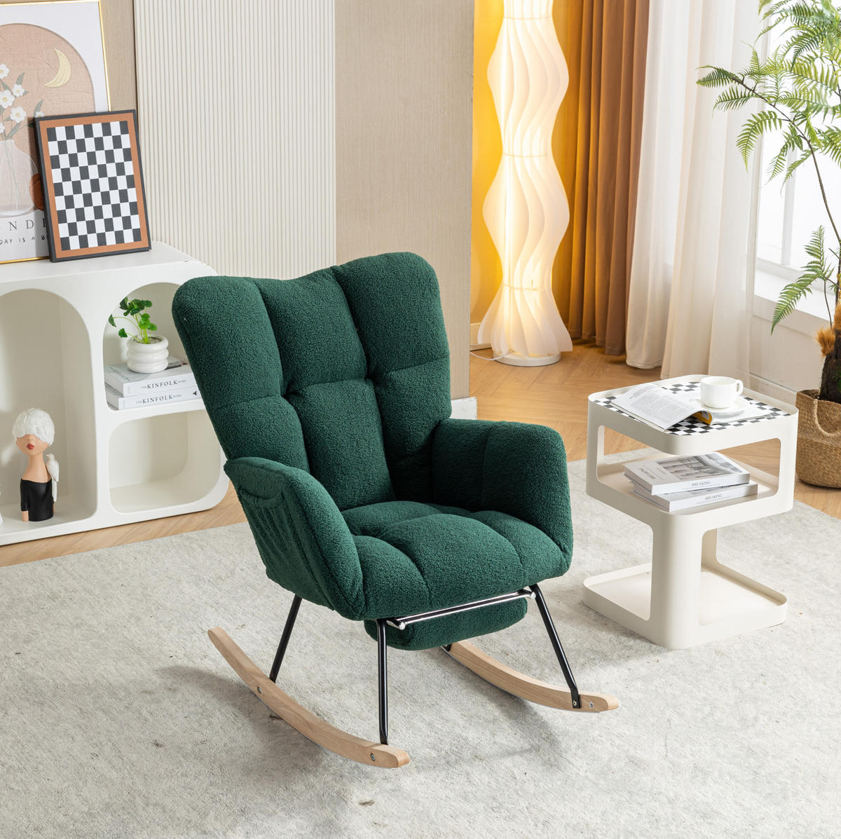 SCHAUKELSTUHL Lammfell-Optik mit klappbarer Fußstütze 80/98/98.5 cm Grün - Grün, Textil (98/98.5/80cm) - Redom