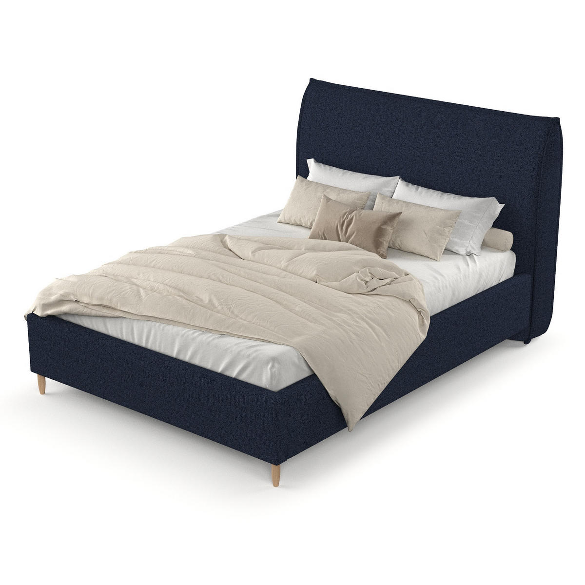 POLSTERBETT Mira 160/200 cm Marineblau im Riva Stoff - Naturfarben/Dunkelblau, Holz/Holzwerkstoff (160/200cm) - AltaBeds