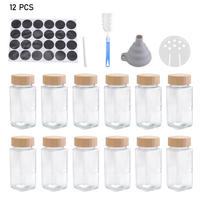 GEWÜRZGLAS-SET 12 Stück mit Bambusdeckel und 120ml Fassungsvermögen Glas/Bambus 4.5/4.5/10.5cm - Weiß, Glas/Holz (4.5/10.5/4.5cm) - Livingandhome