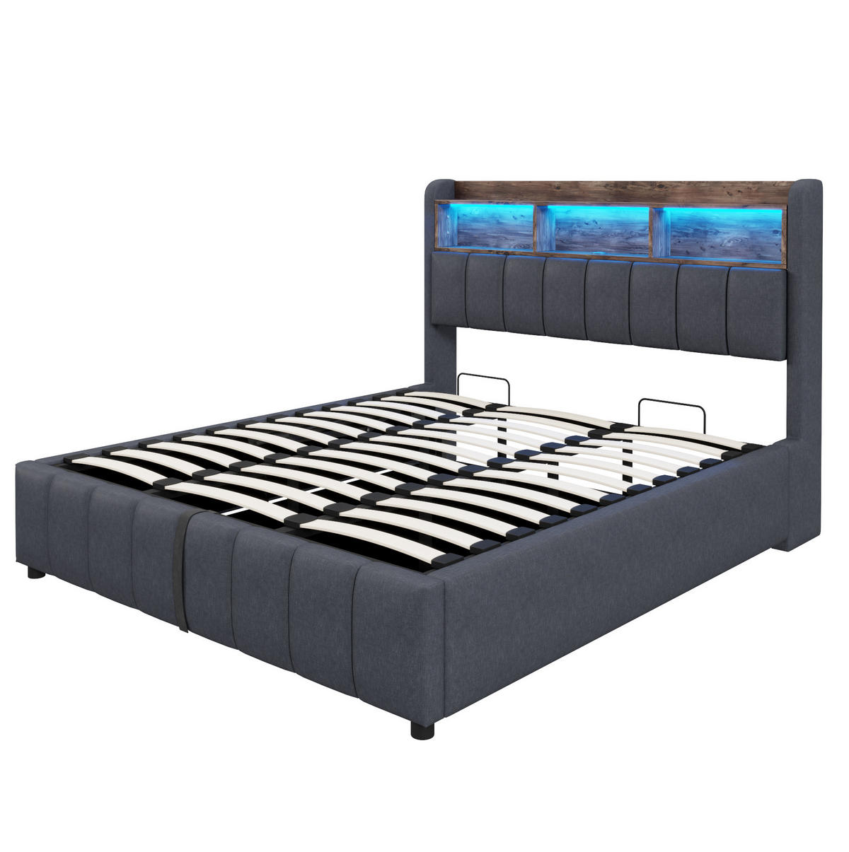 ČALÚNENÁ posteľ 180/200 cm s LED osvetlením, USB a USB-C portom a hydraulickým úložným priestorom, Sivá - sivá, textil (180/200cm) - Redom