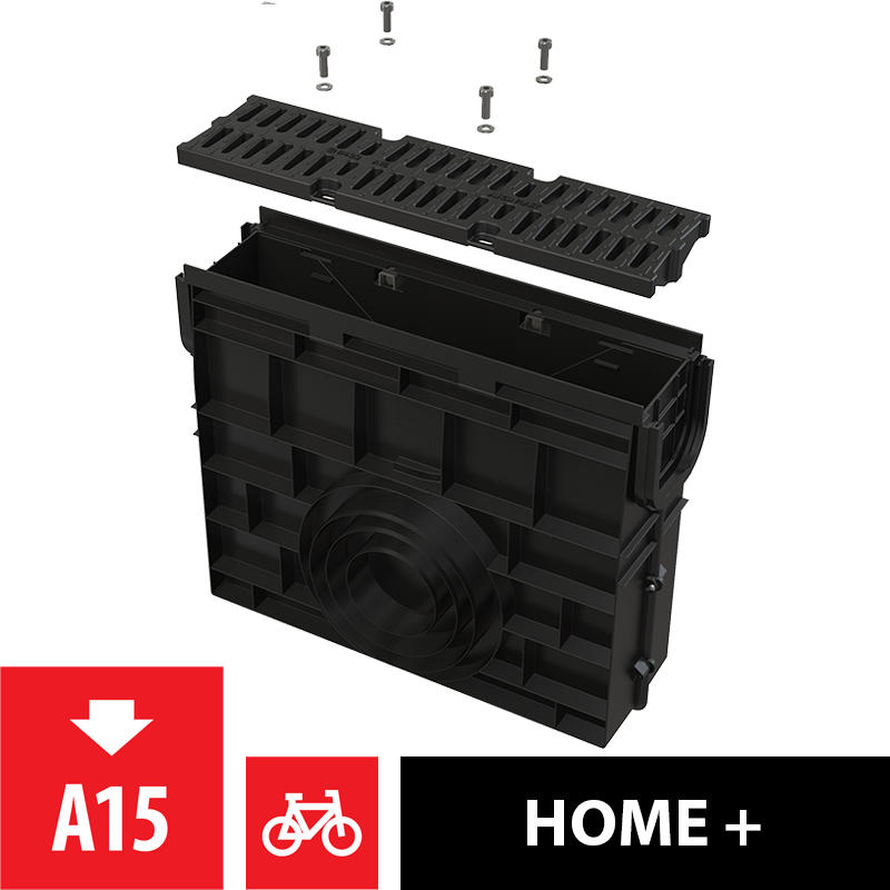 SERVICEBOX für Entwässerungsrinne AVZ104 mit Kunststoffrand und Rost aus Kunststoff A15 - Schwarz, Metall (44.4/18.5/53.2cm) - Alcadrain