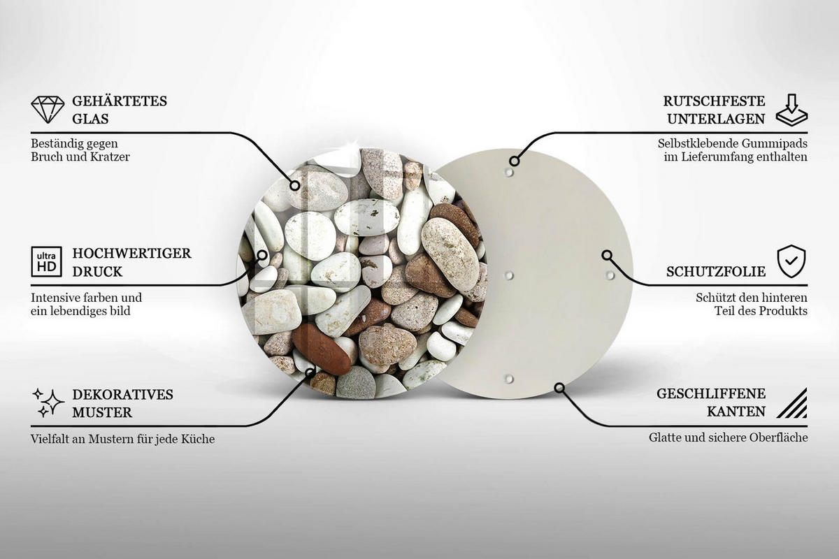 GLASPLATTE Ø 30 cm Hintergrund Kleine Steine - Hellgrau, Glas (30/30cm) - Wallfluent