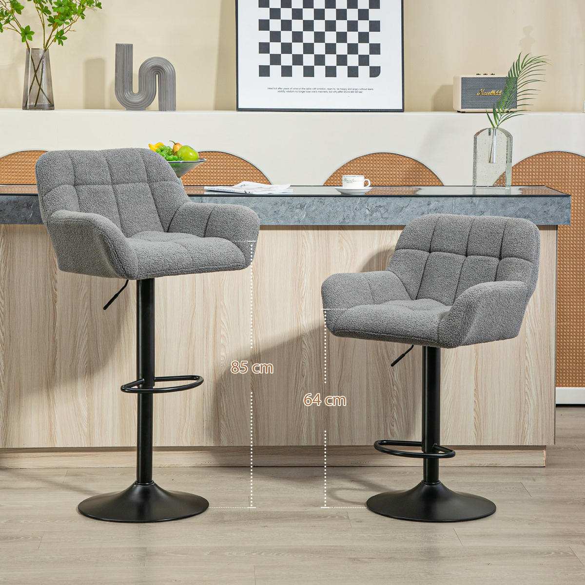 BARHOCKER 2er-Set Grau 57.5/52.5/114.0 cm - Grau, Textil (52.5/114/57.5cm)