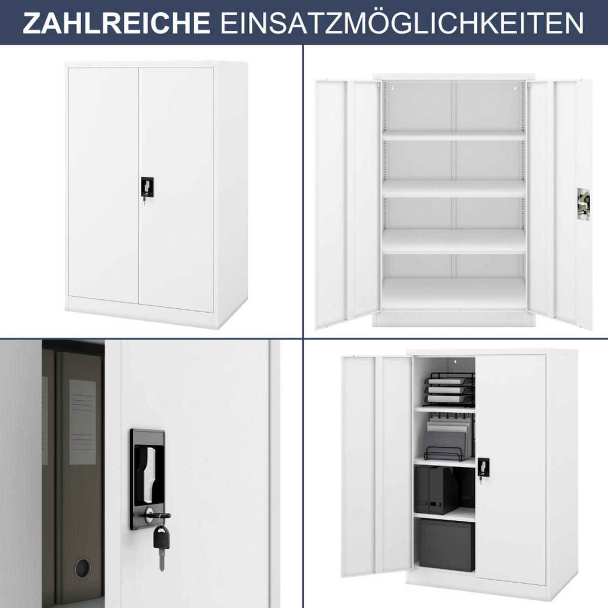 AKTENSCHRANK abschließbar KADO Flügeltüren 140x90x60cm Weiß - Weiß, Metall (90/140/60cm) - DELUKE