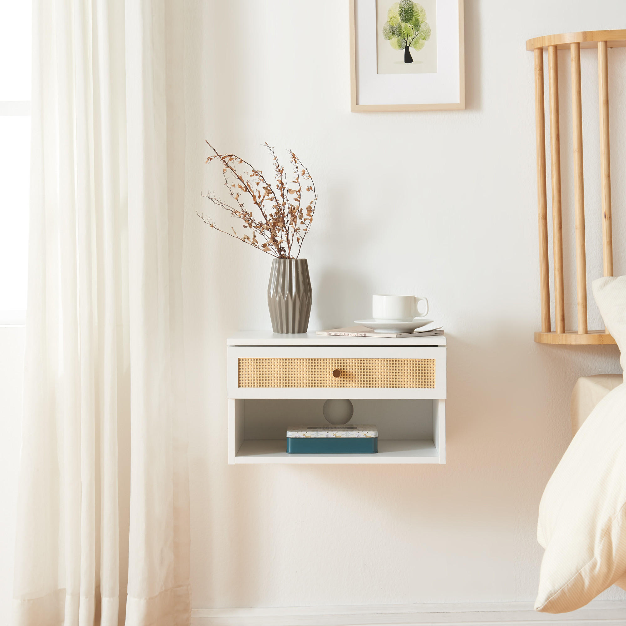 Thumbnail - [en.casa] Wandregal, Weiß, Holzwerkstoff, Kunststoff, 1 Schubladen, 31.5x23x40 cm, Wohnzimmer, Regale, Wandboards