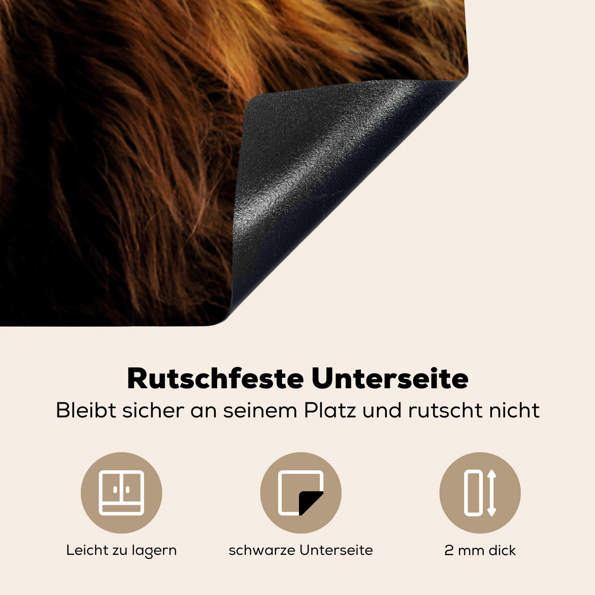HERDABDECKPLATTE Schottischer Highlander - Hörner - Schwarz - Tiere - Natur - Wild - Kuh Induktionsschutz 89.6x51.6 cm - Cognac, Kunststoff (89.6/51.6/0.2cm) - MuchoWow