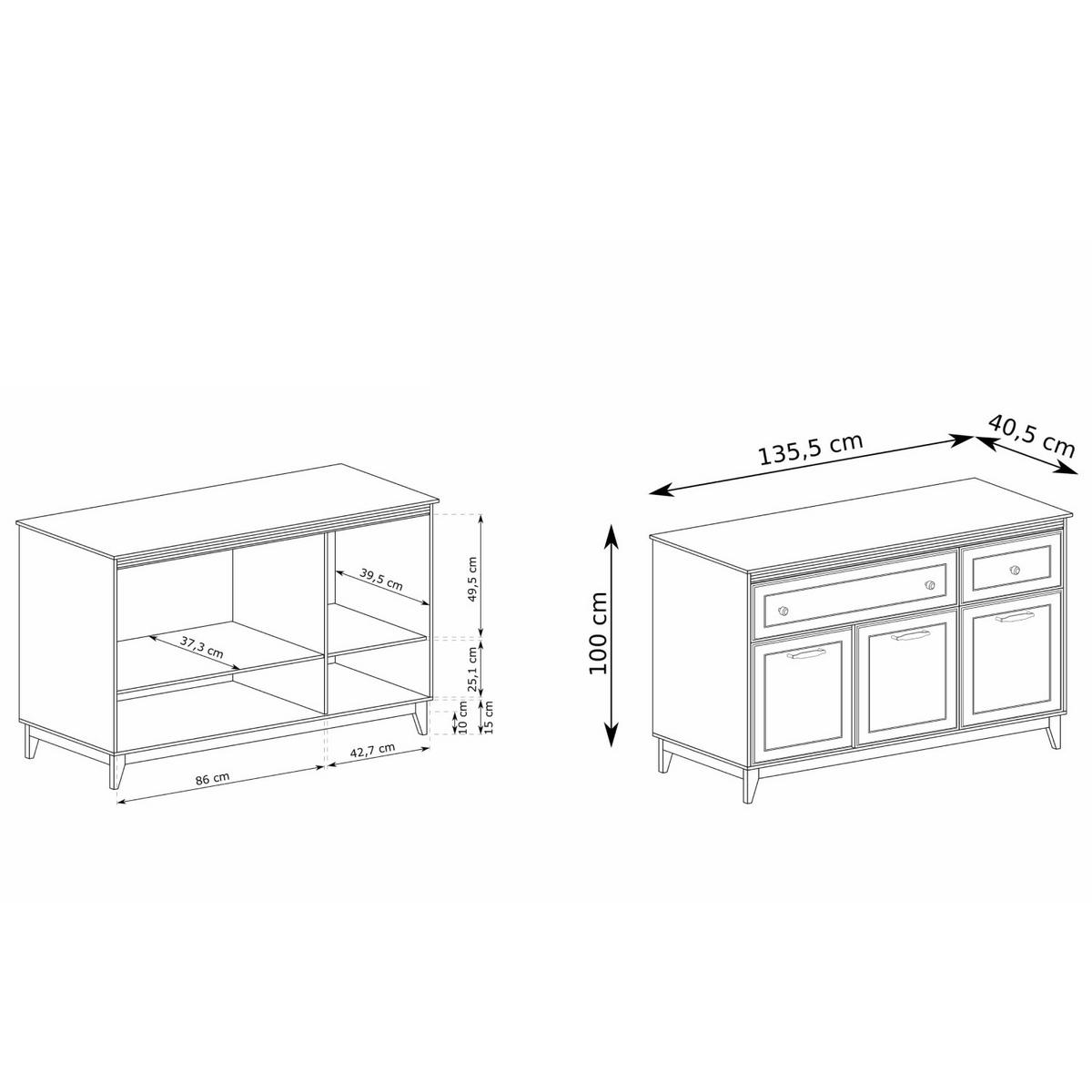 KOMMODE Windsor W-1 135,5 x 100 x 40,5 cm Kaschmir - Kaschmir/Eichefarben, Eichenholz/Holzwerkstoff (135.5/100/40.5cm) - Koseto