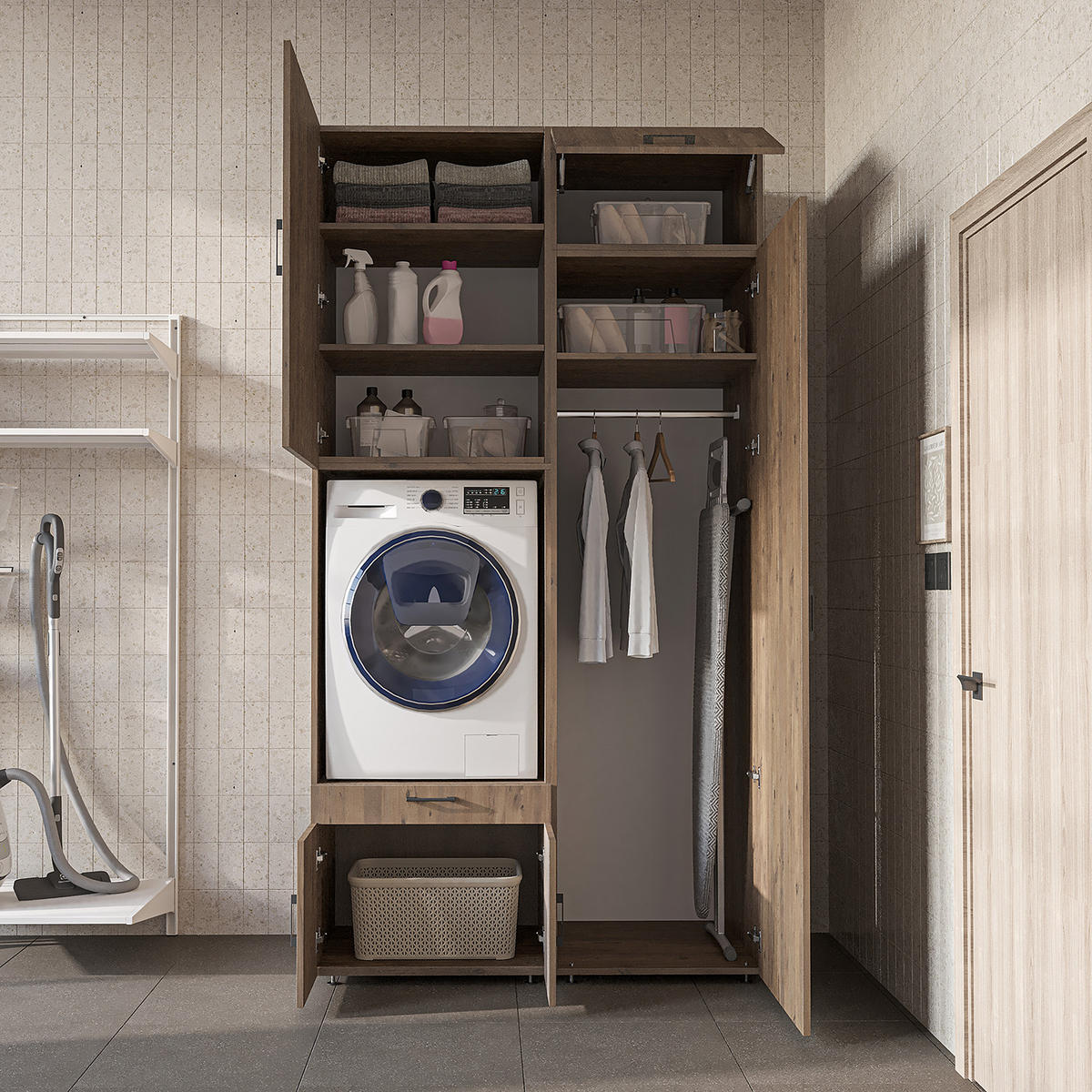 WASCHMASCHINENSCHRANK Serie 3 127cm Breit, 240cm Hoch - Eichefarben, Holzwerkstoff (127/240/67cm)