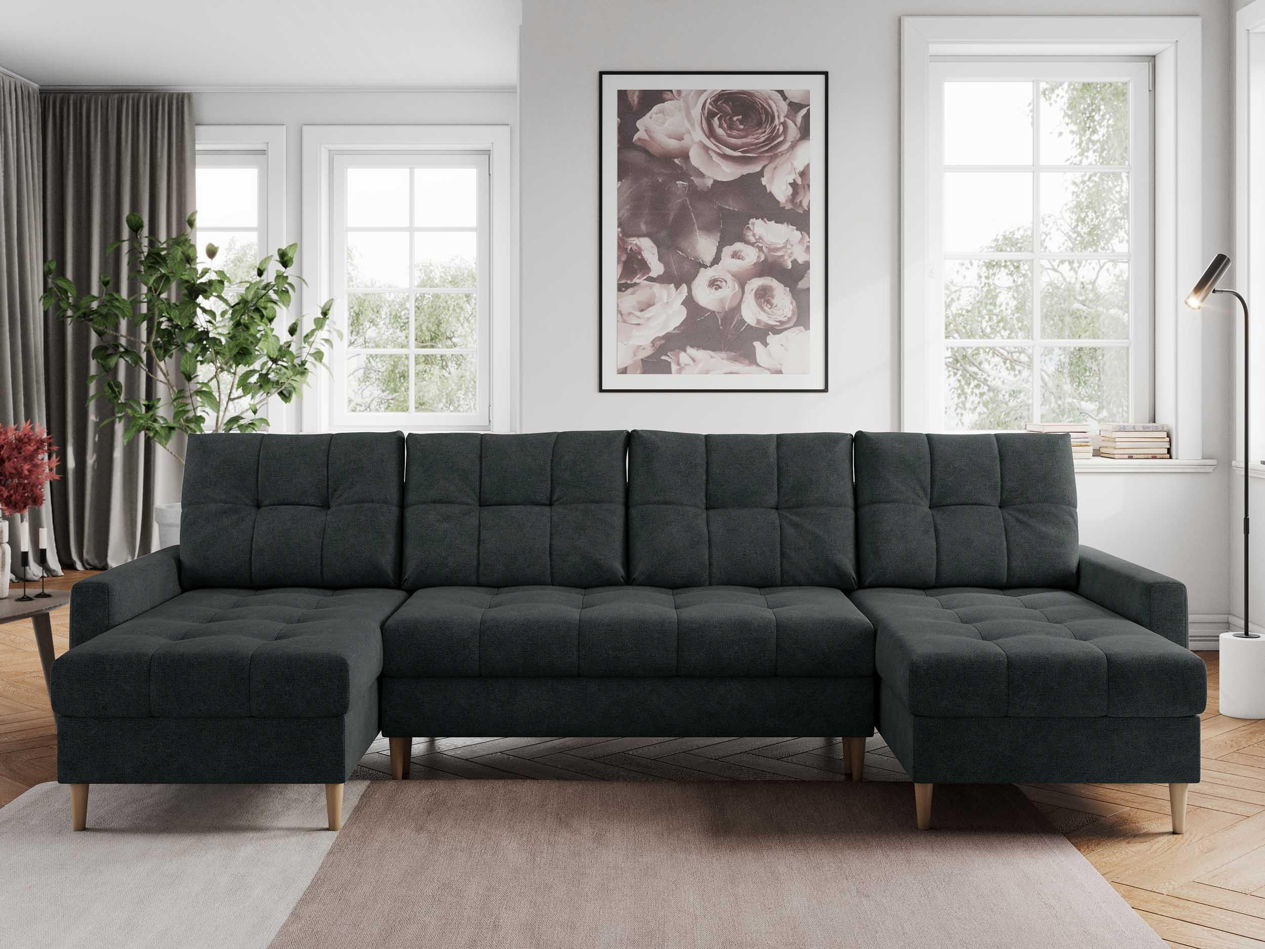 WOHNLANDSCHAFT Colin U Struktur Dunkelgrau - Dunkelgrau/Braun, Holz/Textil (290/75/140cm) - MKS
