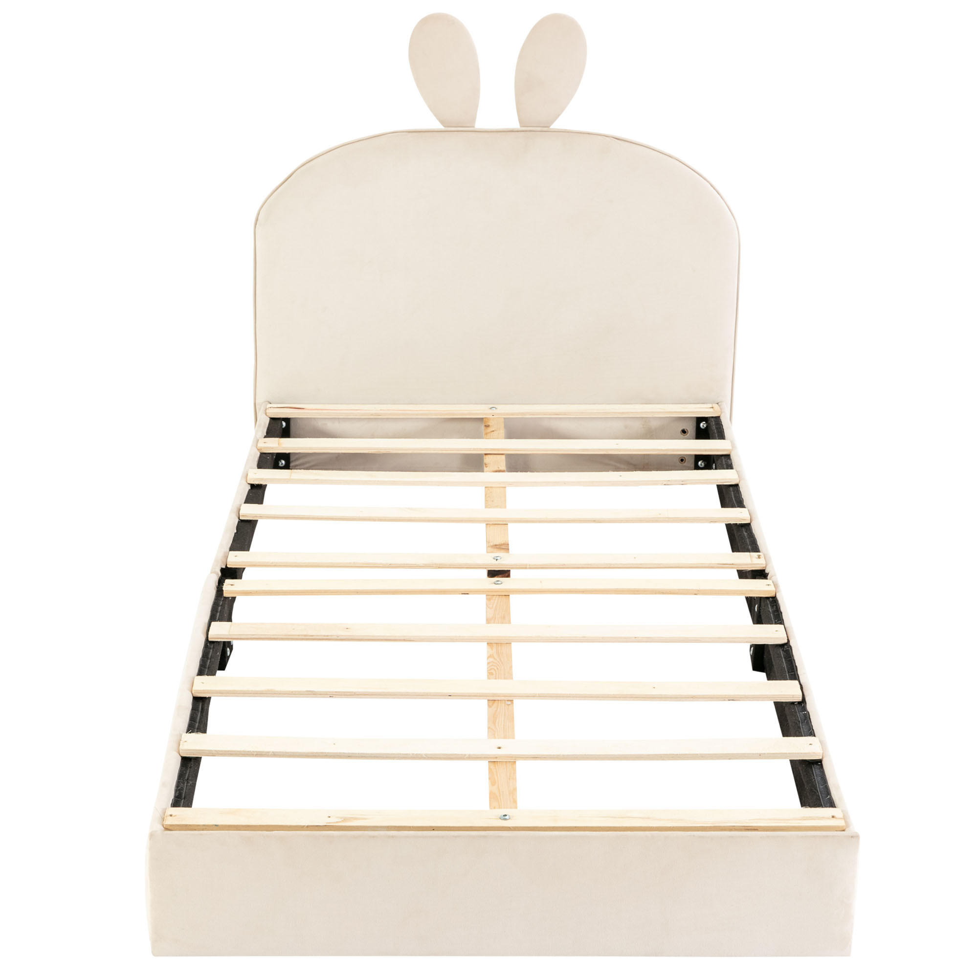 KINDERBETT 90/200 cm DE-04197, mit Kaninchen-Kopfteil und Samtbezug, in Beige - Beige, Holz (90/200cm) - ComfortXL